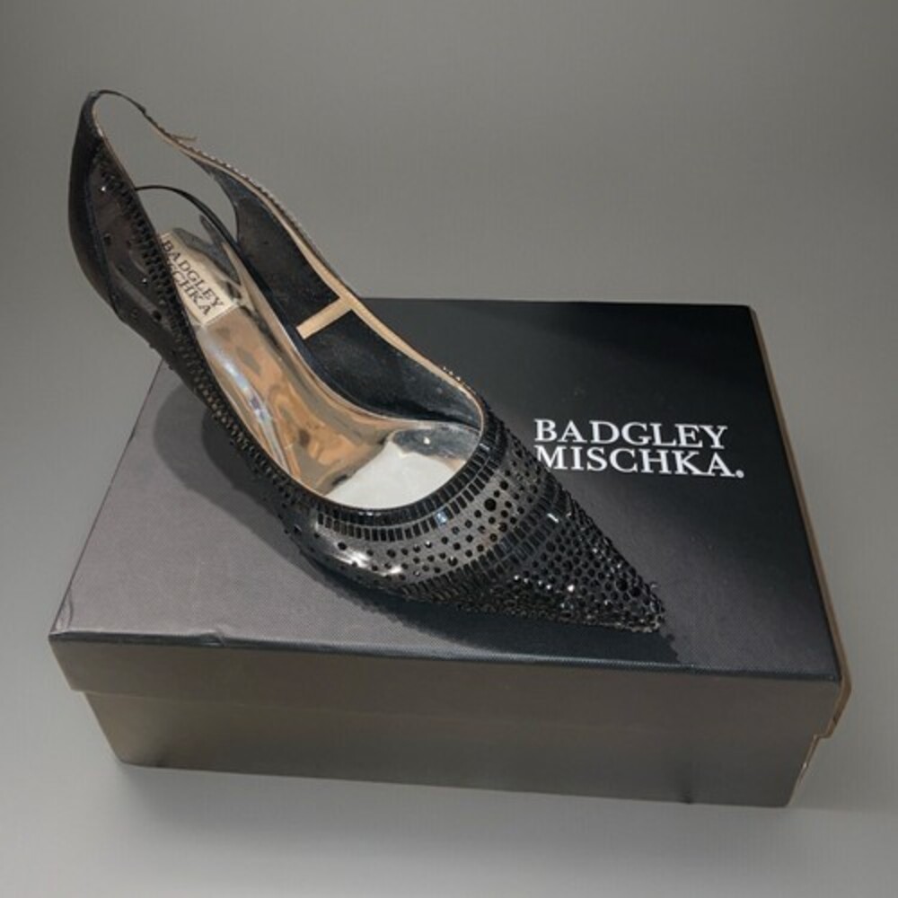 Badgley Mischka Jewel Pointed Toe Black Rhinestone Kitten Heels Size: 11